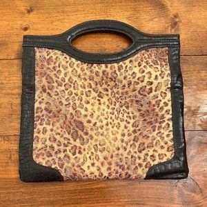 Donald J Pliner Couture Leather Trim Animal Print/Jade Green Interior Handbag